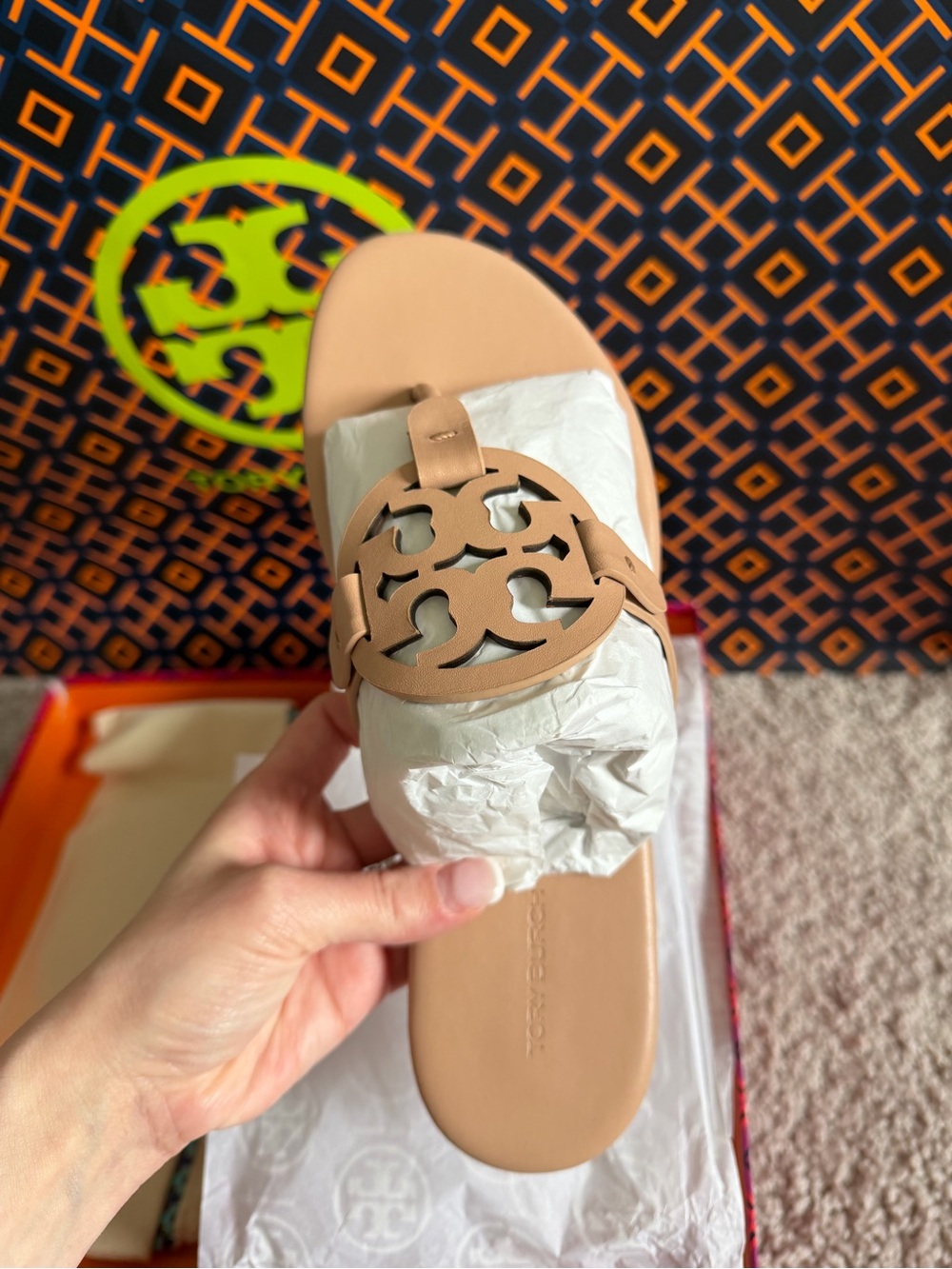 Tory Burch Miller Soft Leather Sandals Light Sand Size 8.5 Cream Pink - Picture 5 of 9